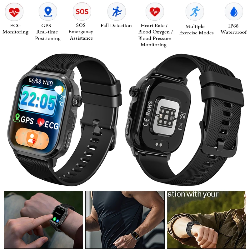 Smart Watch with 1.952-inch Display SOS & EGG & Real-Time GPS & AI Health Analysis & Fall Detection Sleep Monitor Outdoor Exerci