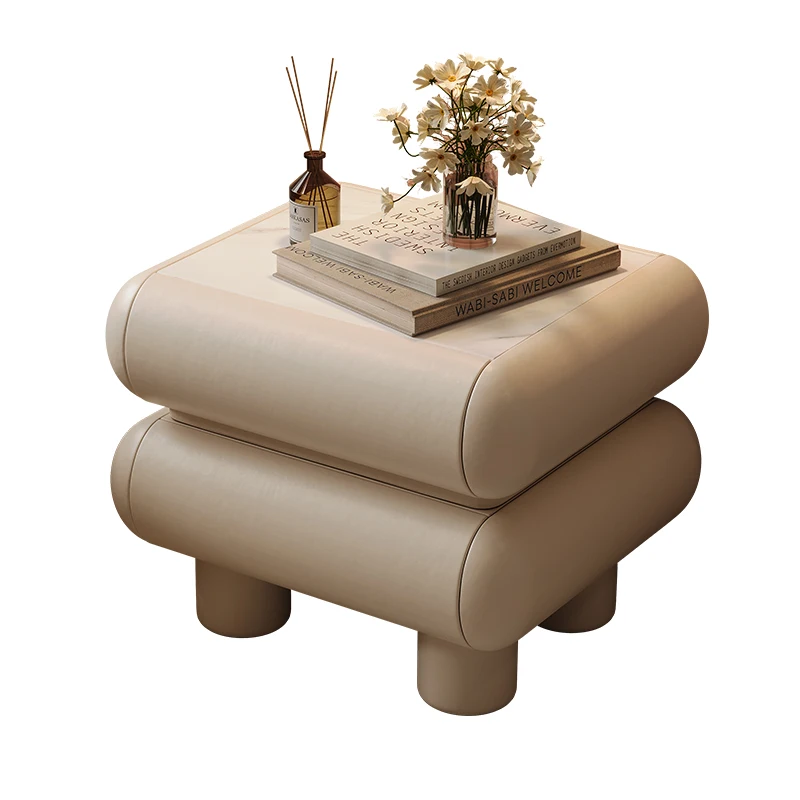 

YY Bedside Table Leather Minimalist Bedroom Solid Wood Storage Cabinet