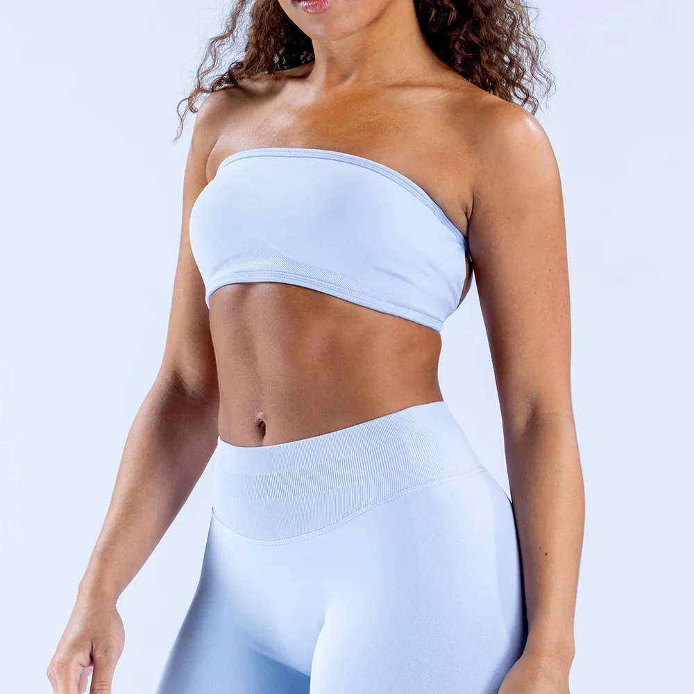 Denyf Backless Bandeau Sports Bra Gym Women Crop Tube Top Seamless Yoga Top Sexy Workout Sportswear Push-up Fitness Underwear