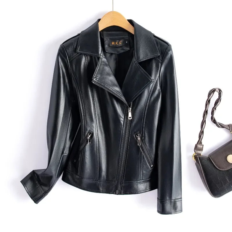 M-6XL Chic vin rouge fendu vestes en peau de mouton mode fermeture éclair femmes à manches courtes Moto Biker vestes décontracté en cuir manteaux