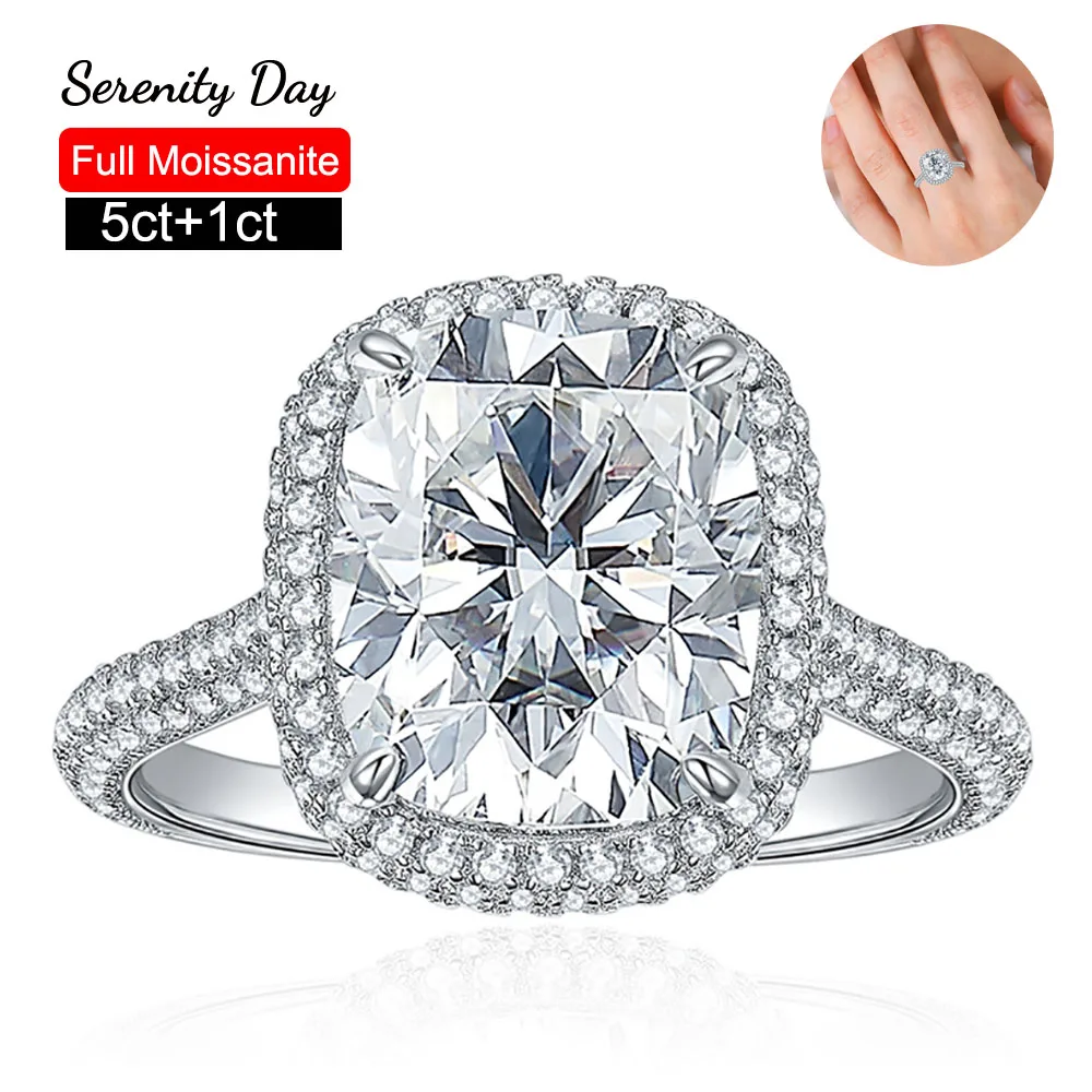 Serenity Day D Color 9 * 11mm 5 Carat Pillow Shaped Full Moissanite Rings S925 Sterling Silver Plated 18k Fine Jewelry Wholesale