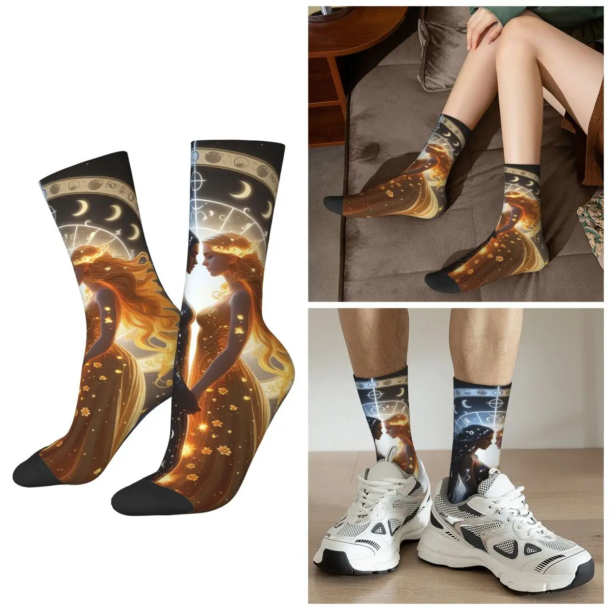 

All Seasons Divination Constellation Mysterious Sun And Moon Socks Sport Middle Tube Socks Funny Stockings for Men Women Gifts
