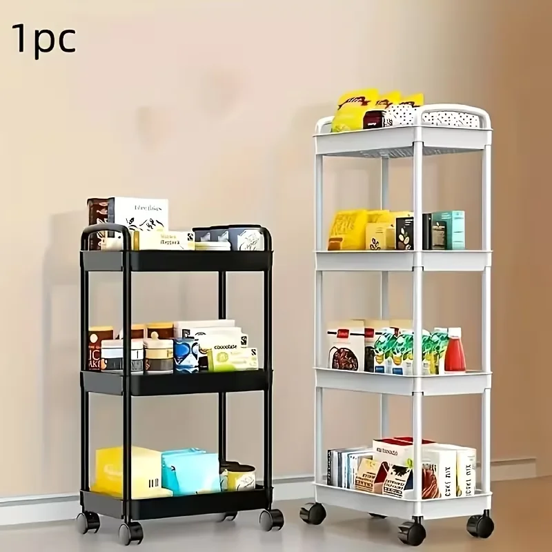 Multi-functional 3/4 Tiers Rolling Cart - Large Capacity Mobile Storage Trolley with Wheels, Space-saving Kitchen Bathroom Bedro image 6