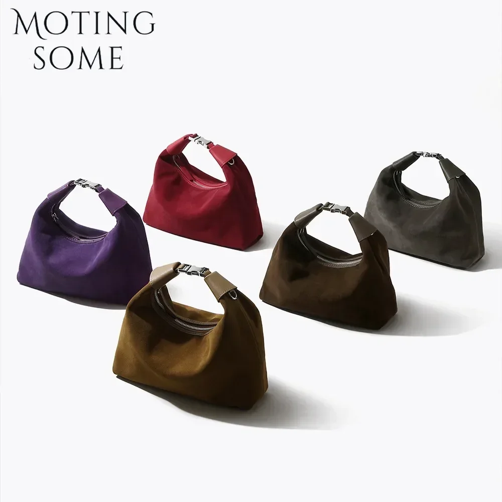 Motingsome-Bolso de ante de alta calidad para mujer, lonchera de cuero de vaca de lujo, elegante, para viaje, 2024