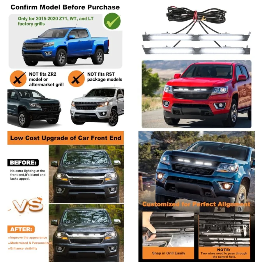 

Front Bumper Grill Lights for 2015-2020 Chevy Colorado Accessories LED Running Light Bar DRL Only Fits Z71 WT LT Factory Grille