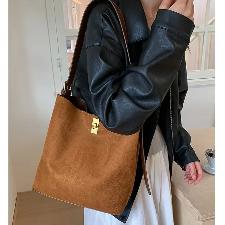 2025 가을 겨울 넉넉한 토트백 럭셔리 버킷백 여성용, 대용량 숄더백, 텍스처드 탑 핸들 토트백 다용도