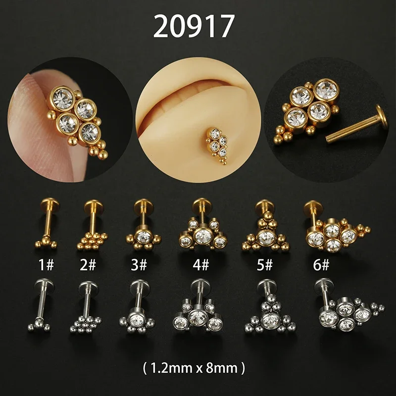 1PC Crystal Flower Tragus Piercing Earring Flat 16G Cartilage Piercing Helix Jewelry Daith Conch Rook Lobe Earring Labret Stud