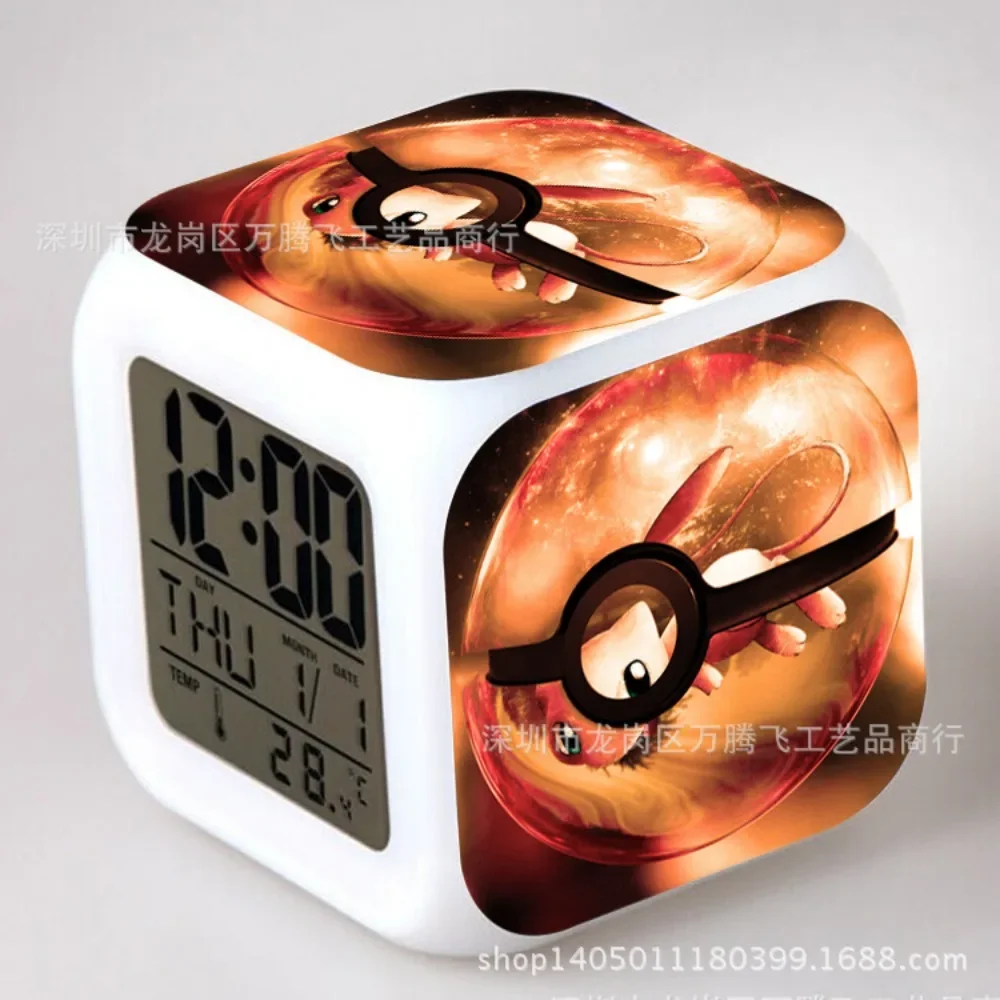 Pokemon Alarm Clock Toys Cartoon Pikachu Gengar Charizard Eevee Mewtwo Anime Figures Colorful Night Light LED Alarm Clock Gifts