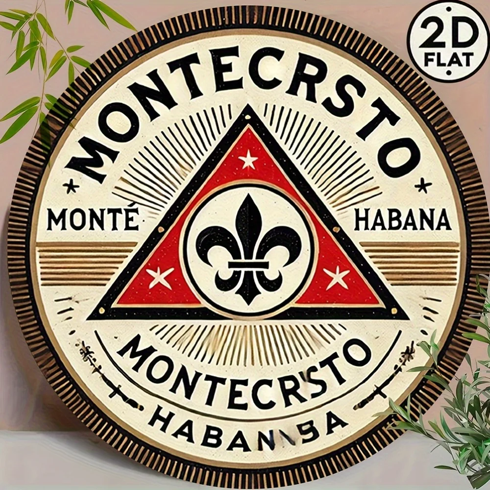 2D plano, 1 pieza Vintage Montero Habana patrón de cigarro letrero decorativo de madera y placa-arte de pared de madera redonda de 8 pulgadas, rojo y negro