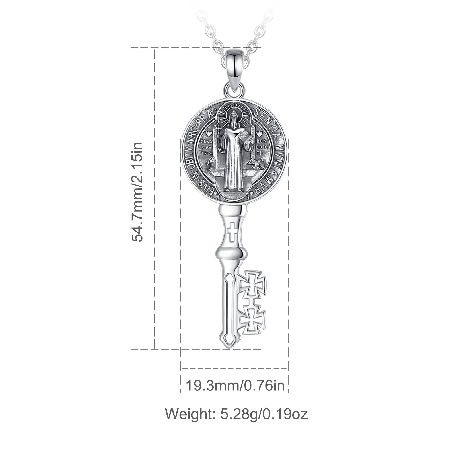 Eudora 925 Sterling Silver Saint Benedict Necklace Cross Key San Benito Amulet Pendant Fine Christian Jewelry for Men Women