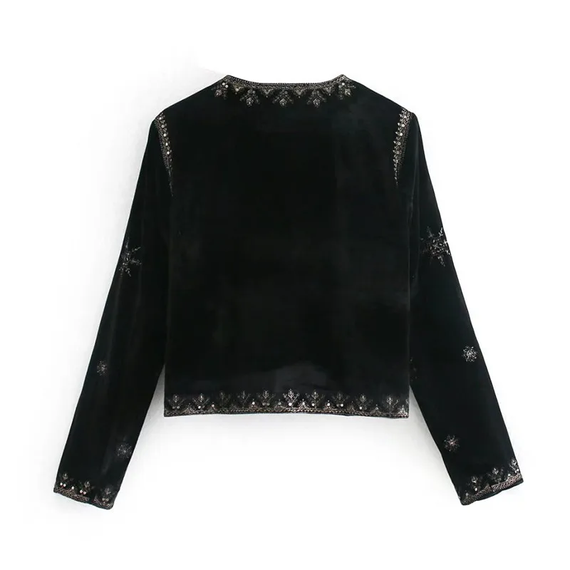 Fashionable Embroidered Velvet Jacket Women's Autumn New Style round Neck Button up Long Sleeve Regular Length Outerwear