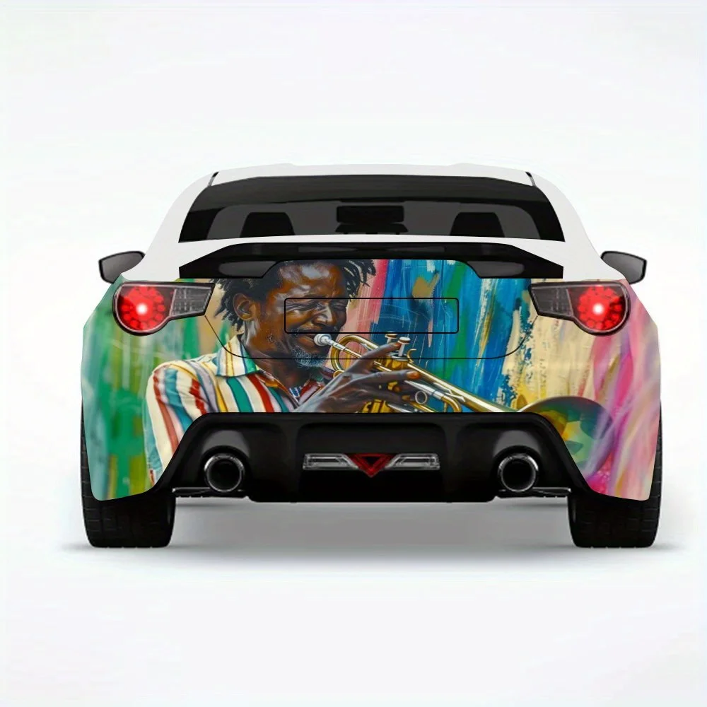 

Уличный музыкант, играющий на трубу, автомобильная наклейка, виниловая наклейка на заднюю часть автомобиля, водонепроницаемые самоклеящиеся виниловые наклейки для хвоста автомобиля и