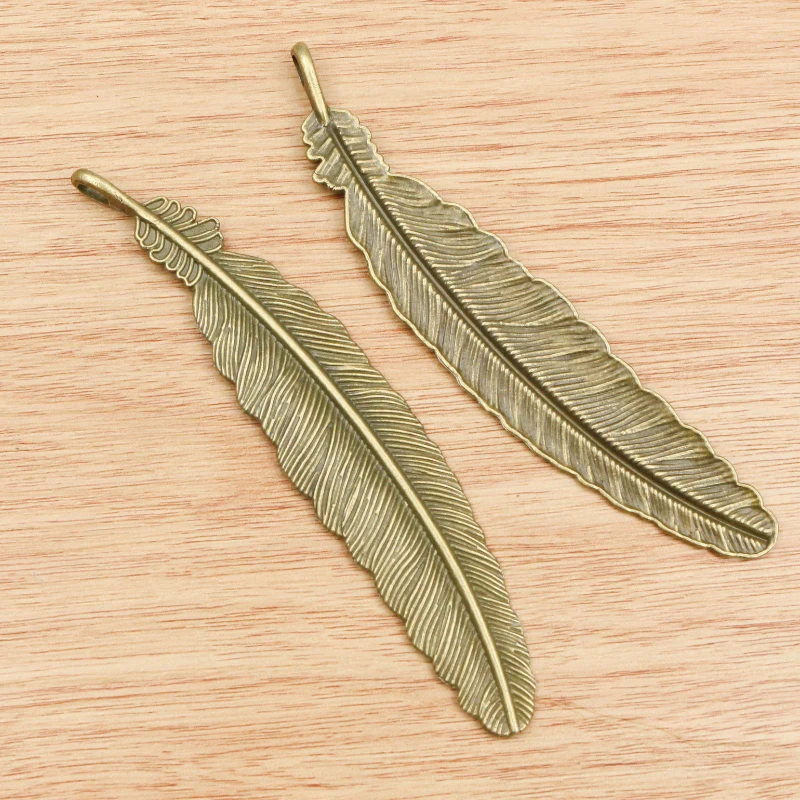 3pcs 105x21mm Antique Silver Plated  and Bronze Plated Feather Style Handmade Charms Pendant:DIY for bracelet necklace