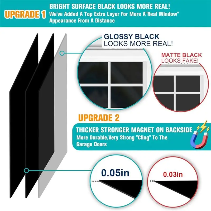 ABSJ-Magnetic Garage Door Window Glossy Magnetic Decorative Magnetic Garage Door Decorative Hardware 6X4 Inches 16PCS
