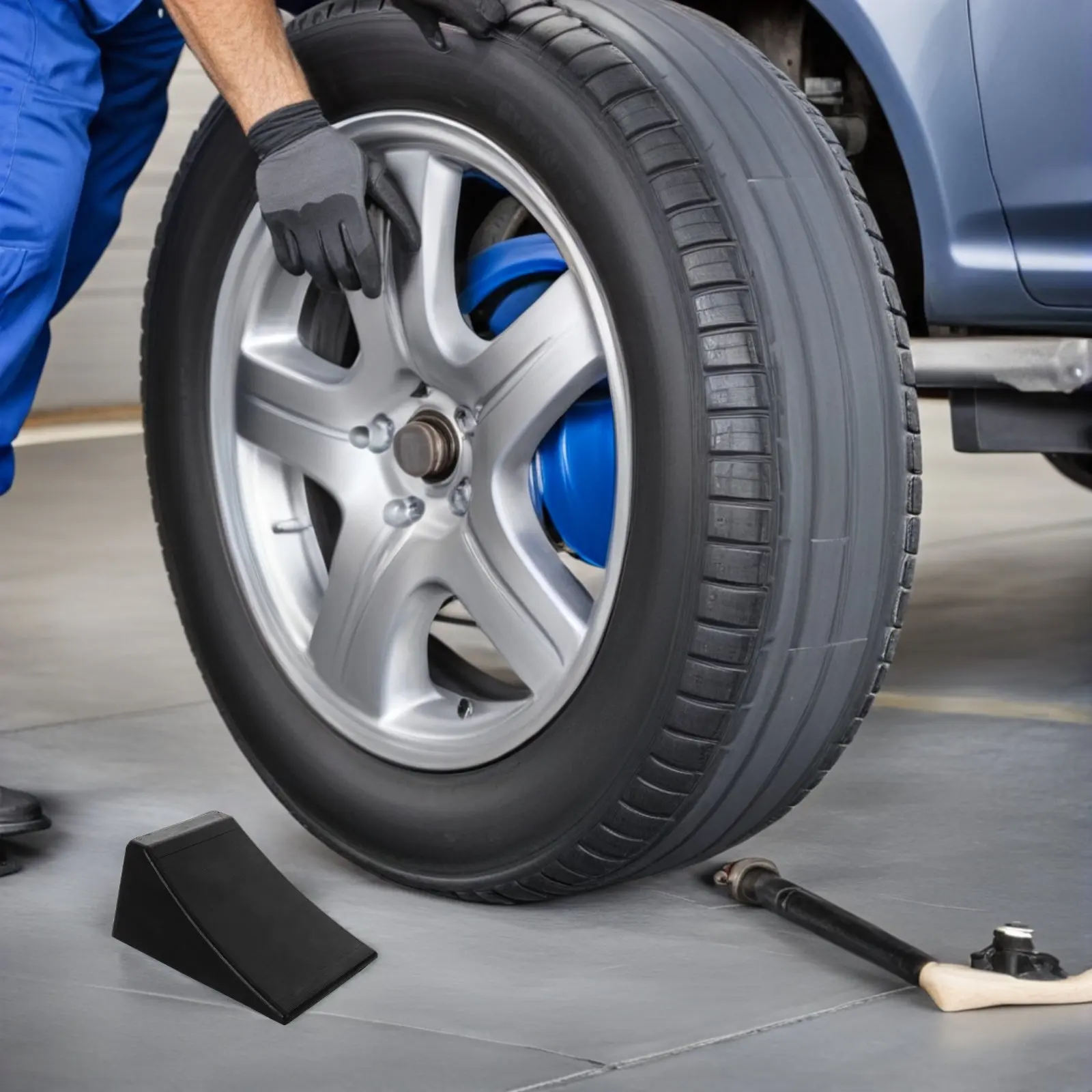 Black Wear-Resistant Rubber Wheel Chock - Portable Anti-Slip Tire Stopper for Garage Driveway Trailer Rv Parking