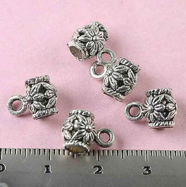 20pcs 8x6mm,hole:3mm,loop:1.2mm Tibetan Silver crafted flower spacer bail Charms H0867