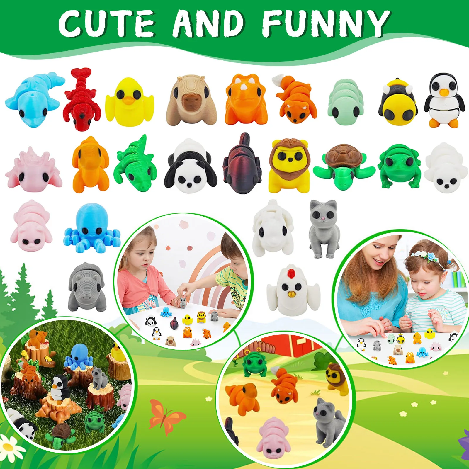 24 3d Printed Animal Figures Set - Poseable, Flexible And Delicate Cute Toys, Suitable For Playing And Displaying On Christmas