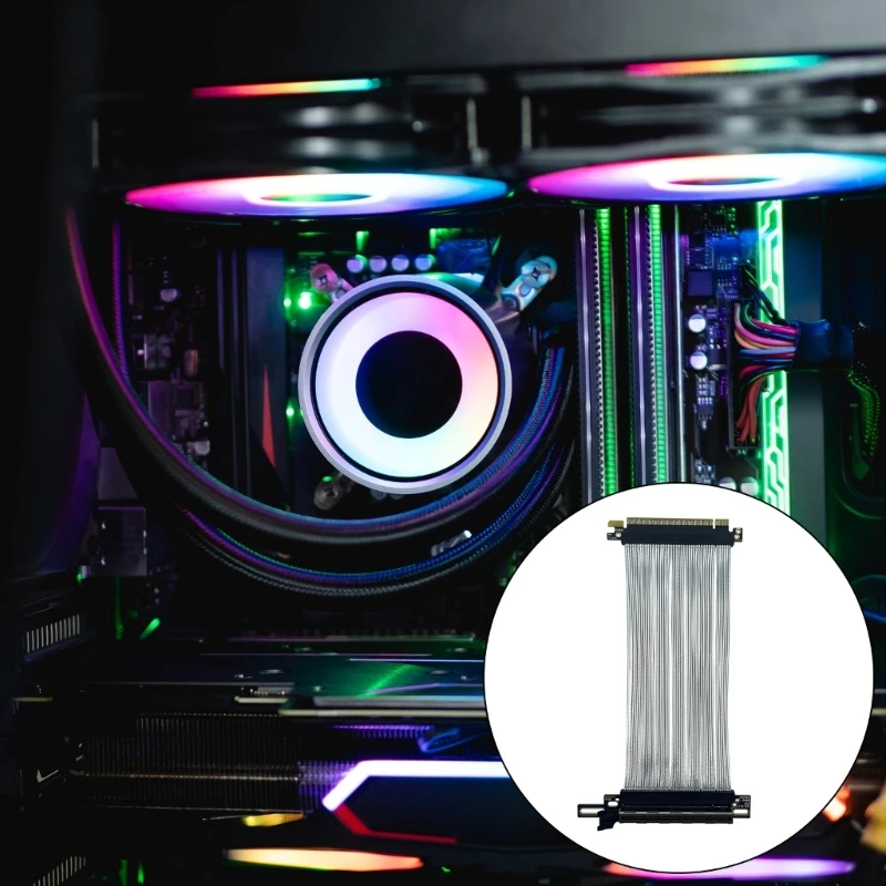 

62KA Flexible PCIE5.0 X16 Risers Cable with Improved Airflows for Vertical GPU Mounting in Compactly Case 15cm/20cm/25cm