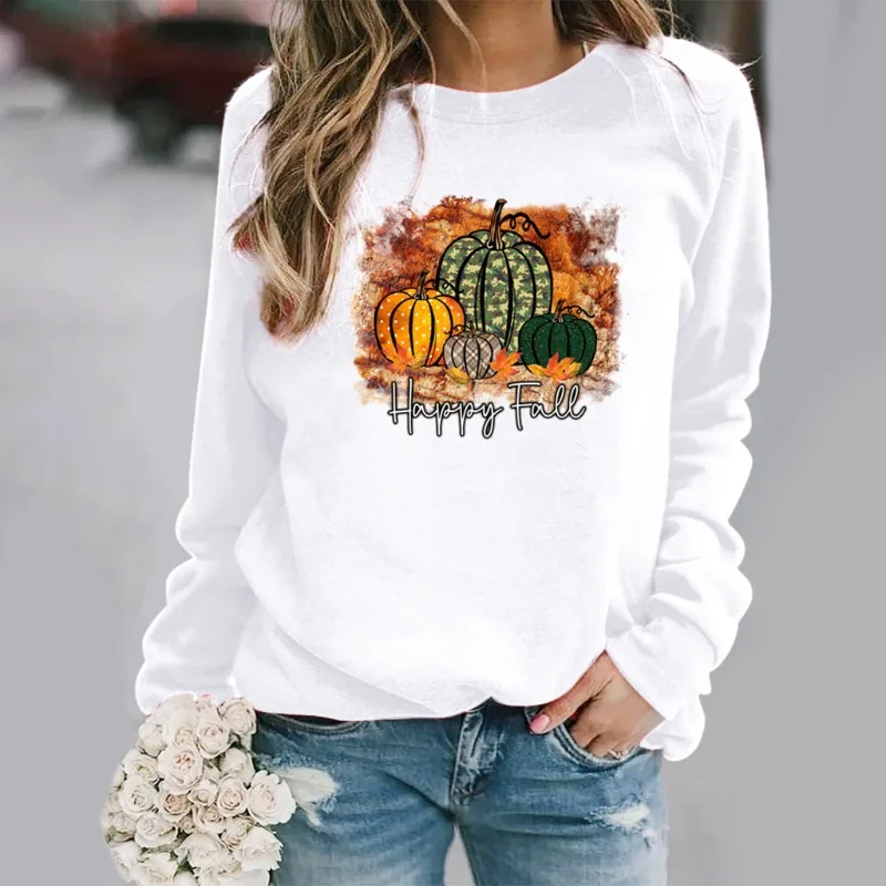 Women's Pumpkin Flower Crew-neck Hoodie Sweatshirt  Streetwear Women  Kawaii Clothes  Aesthetic  Clothes  Women Clothing