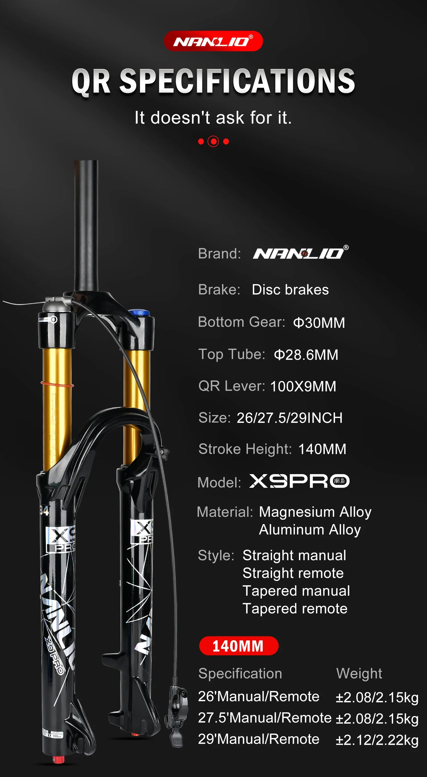Nanlio X9 Pro MTB Air Suspension Fork 34mm 140/160mm Travel 26/27.5/29 Inch 100x9 100x15 Damping Rebound Bike Fork