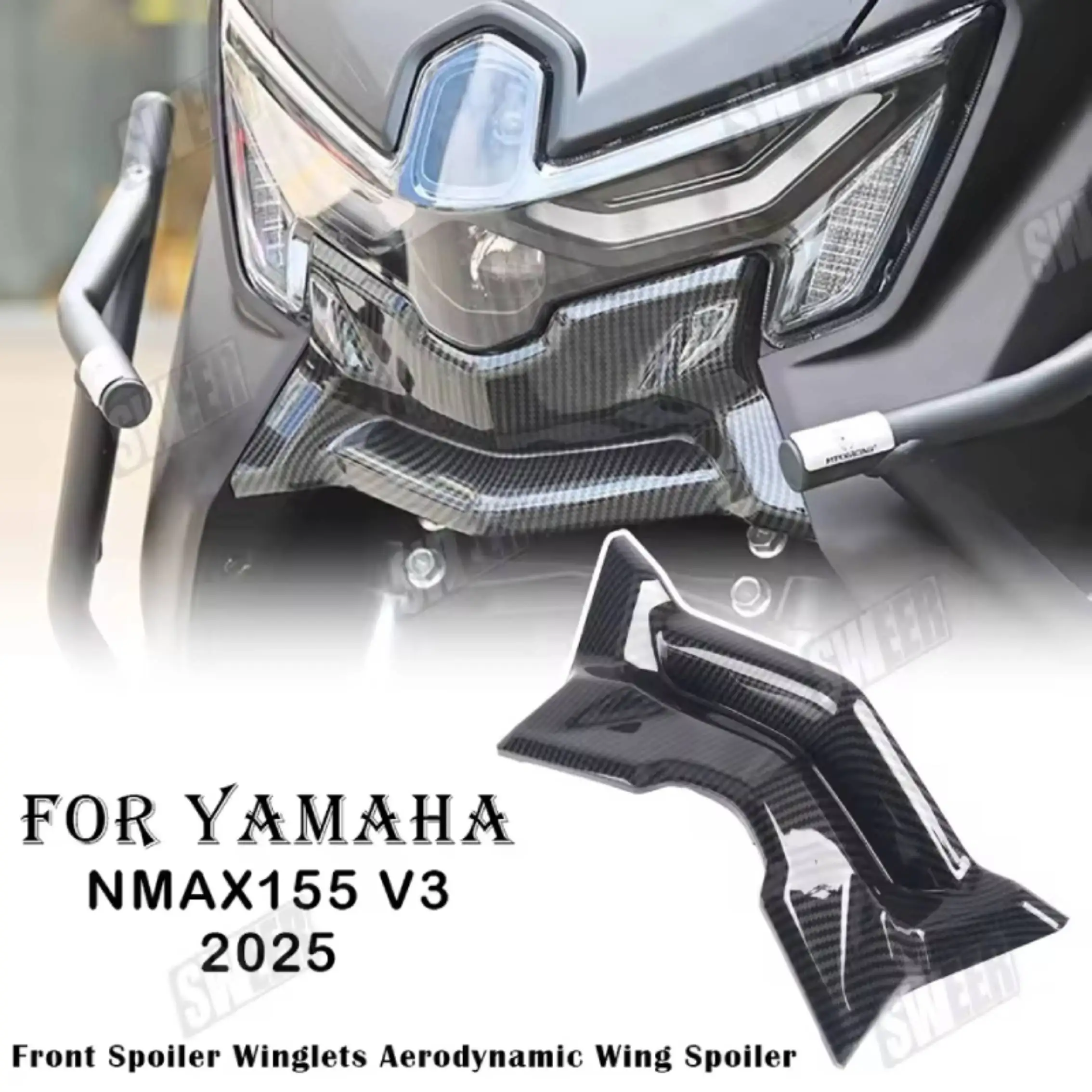 For Yamaha NMAX155 V3 2025 Motorcycle Front Decorative Carbon Filber Shell Fit Front Spoiler Winglets Aerodynamic Wing Spoiler