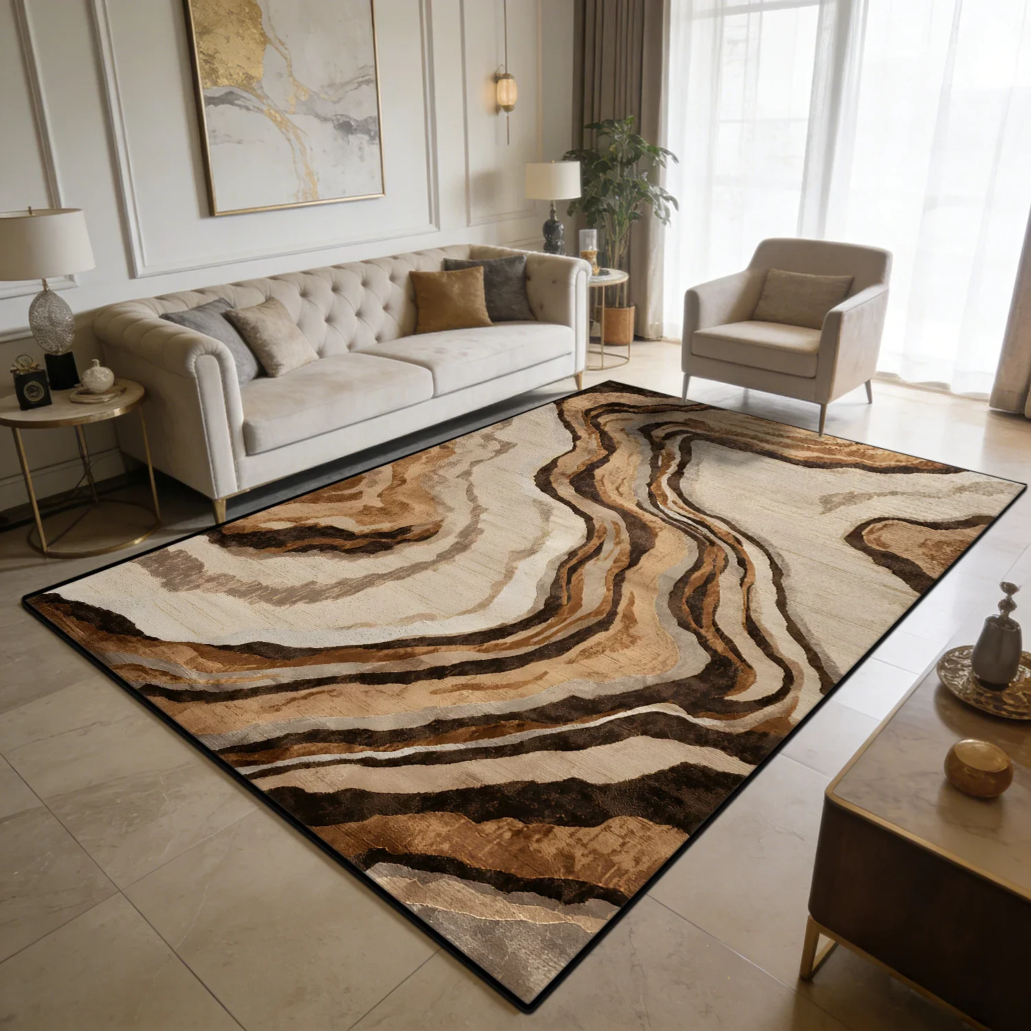 Modern Light Luxury Style Large Living Room Rugs Curve Art Decoration Home Machine Washable Carpet Bedroom Baby Crawling Mat