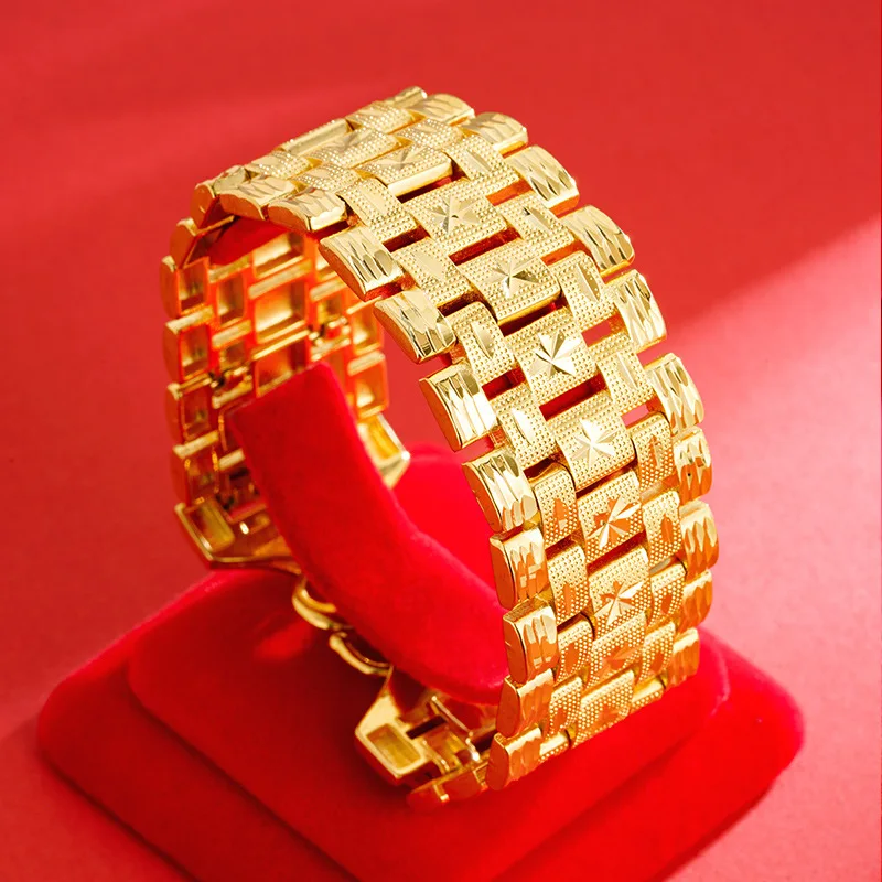 Collectible Couple Gold Bracelet For Men Women 24K Gold AU999 Heavy 30mm tank design perfect for collection and matching gifts