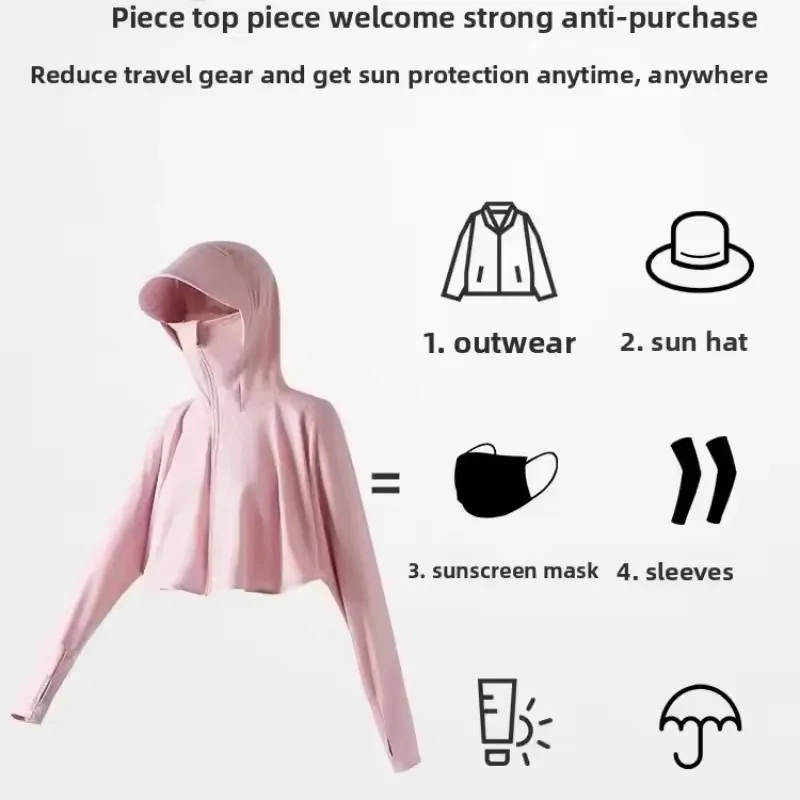 Ice Silk Sun Protection Hooded Top Women Cape Style Fully Covered Breathable Sun Protection Clothing Outdoor Leisure Daily Wear image 5