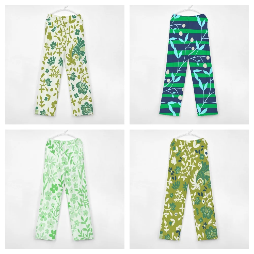 Green Floral Pattern Pajama Pants Mens Womens Lounge Pants Super Soft Unisex Sleep Pajama Bottoms with Pockets Drawstring