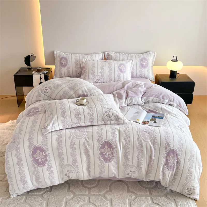 New Milk Velvet Four-piece Set of Three-dimensional Skin-friendly Velvet Embossed Carved Velvet Single and Double Dormitories
