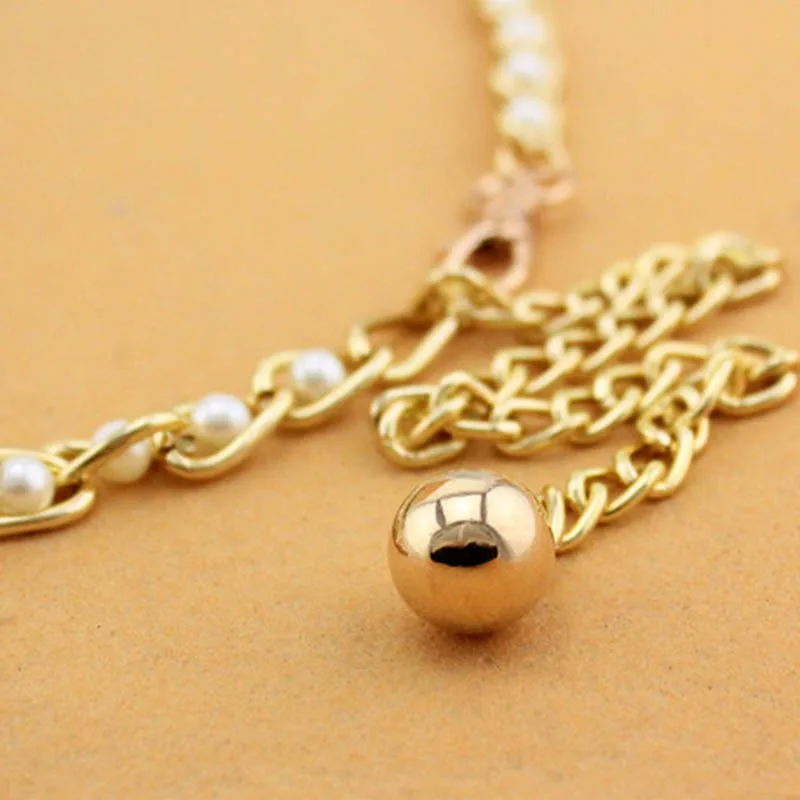 1Pcs Women's Dress Accessories Waist Chain Metal Chain Solid Pearl Versatile Apparel Accessories Pearl Thin Waist Belts