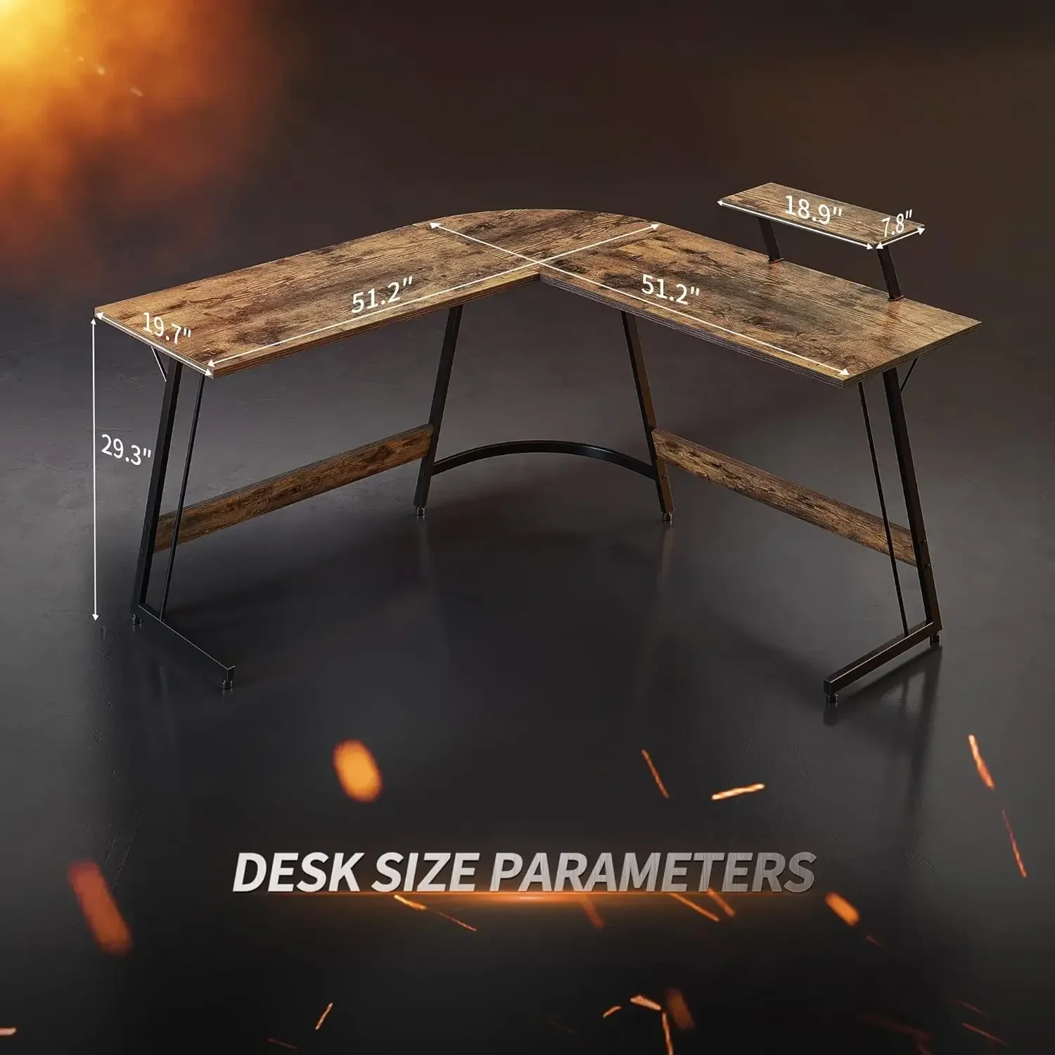 L Shaped Desk, Computer Corner Desk, Gaming Desk with Monitor Stand, Home Office Study Writing Workstation, Rustic Brown