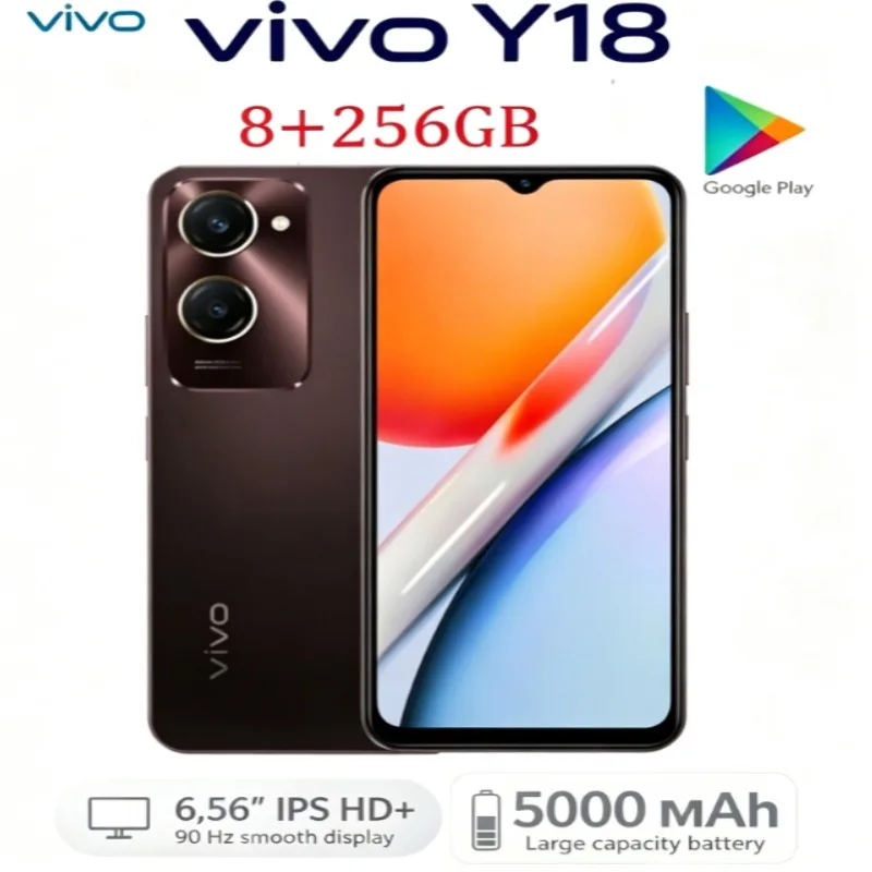 Vivo Y18 2026 Global Edition Android Smartphone 8GB RAM 256GB Storage 5000mAh Battery Large Screen Model Year
