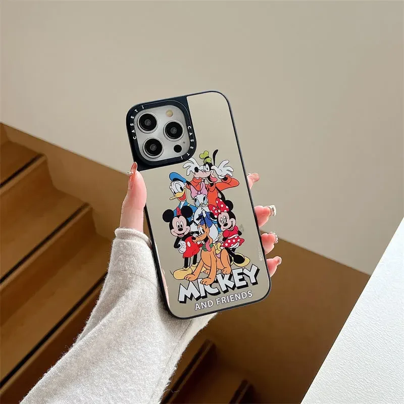 Disney Mickey Mouse Cartoon Mirror Phone Case for iPhone 11 12 13 14 15 Pro Max Promax Women Men Fashion Protective Cover Gifts