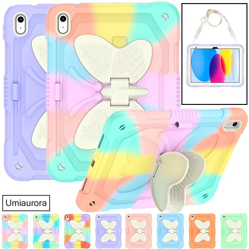 For IPad 7th 8th 9th 10.2 10th 10.9 11th Gen 11 inch A16 Air 2 9.7 Pro 10.5 Shockproof Butterfly Tablet Case Stand Rugged Funda