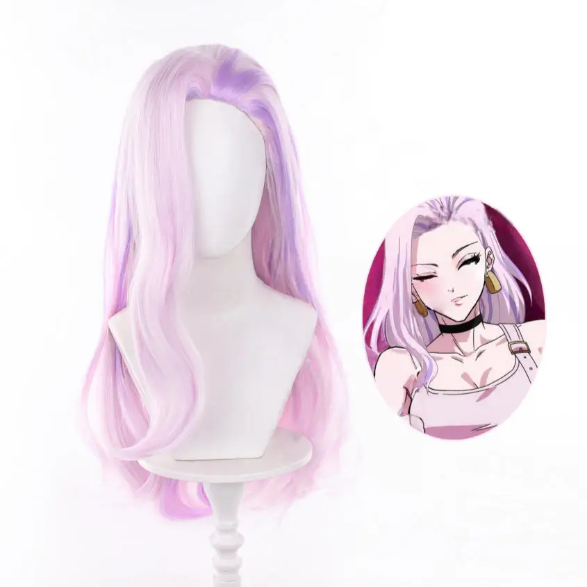 Uro takako Cosplay Wig Mixed Light Pink Purple Curly Wavy Heat Resistant Synthetic Hair Party Anime Wigs + Wig Cap