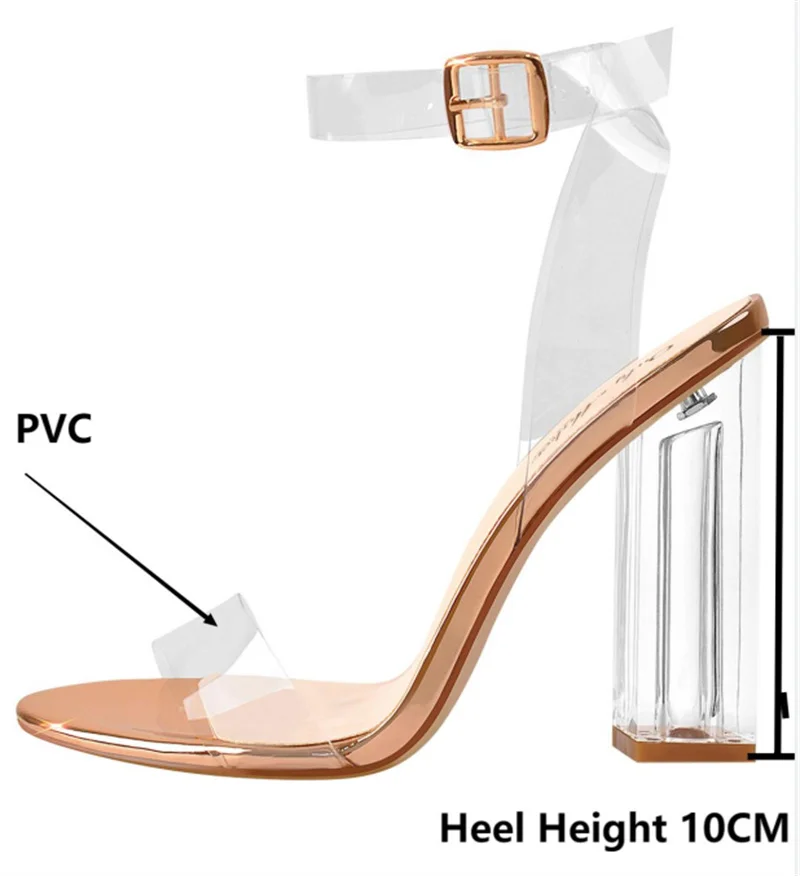 Onlymaker Women  Lucite Clear Ankle Strap Adjustable Buckle Block Chunky Perspex High Heel Transparent Dress Sandals US15