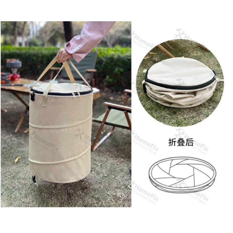 Outdoor Foldable Trash Can with Lid, Collapsible Waste Bin for Yard Gardening Camping Picnic Portable Storage Container