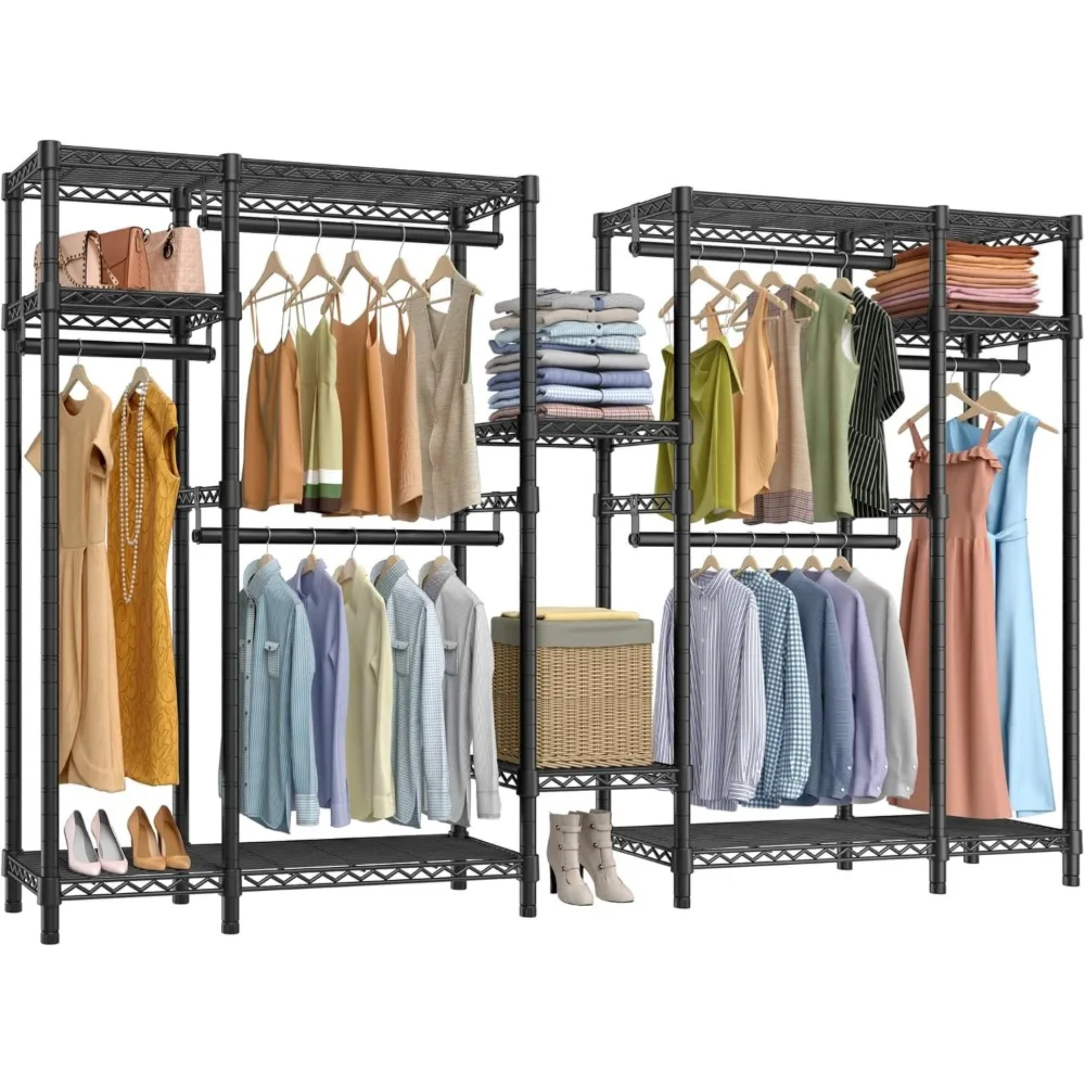 V22S Extra Large Garment Rack, Heavy Duty Clothes Rack, Portable Wardrobe Closet, Freestanding Closet System with Adjustab