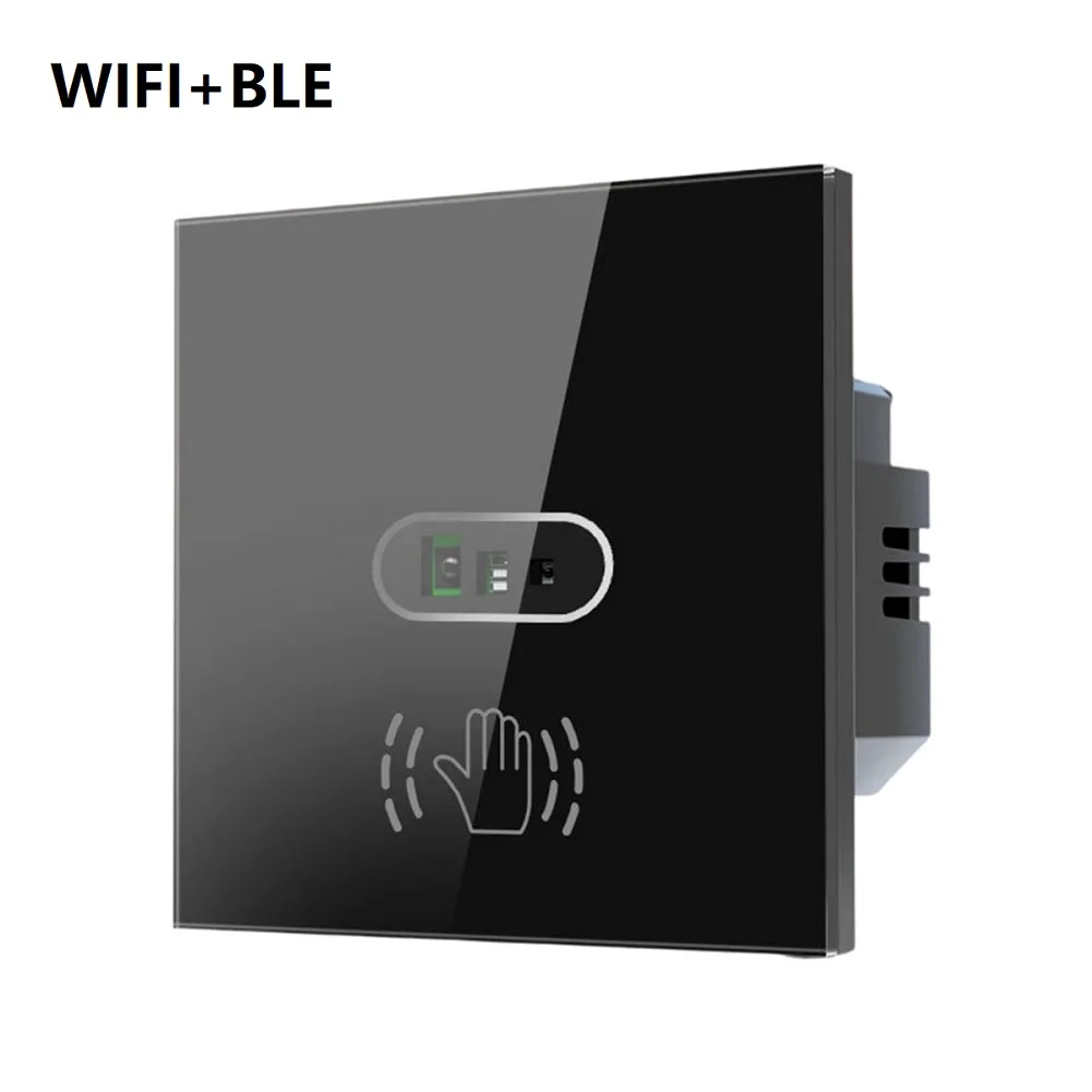 

Умный выключатель света с Wi-Fi, Bluetooth и инфракрасным датчиком для стеклянных панелей, 3.39x3.39x1.38 дюйма, сенсорное управление, включение/выключение, управление через приложение, голосовое управление, таймер.
