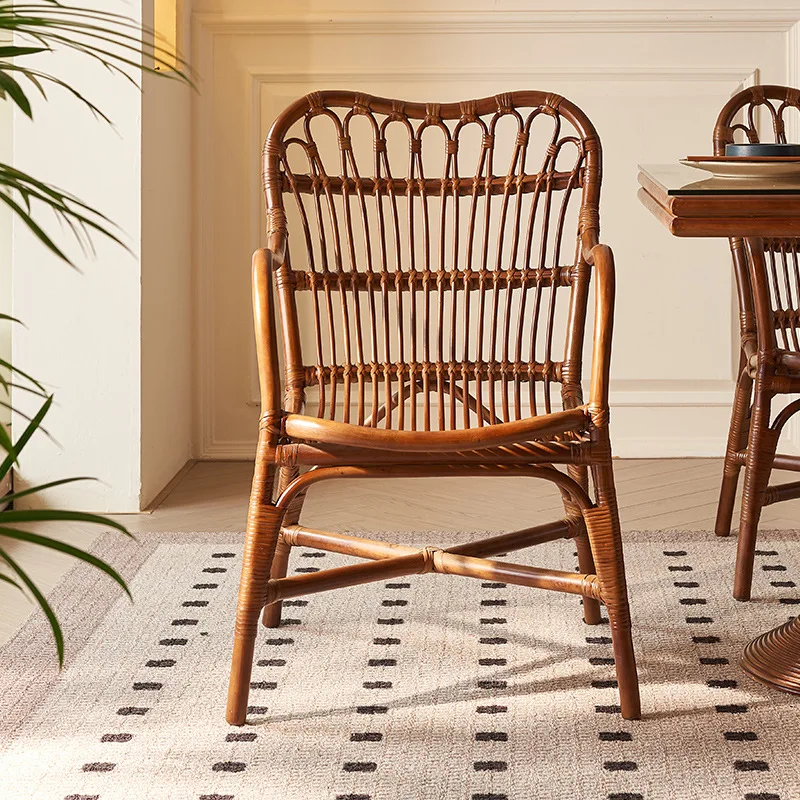 Wabi-sabi style rattan chair, vintage chair, coffee table, three-piece set, natural rattan sofa chair, homestay back chair