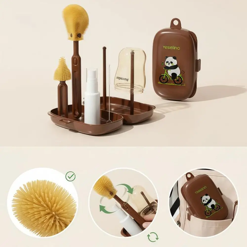 6 Piece New Foldable Bottle Cleaning Set Quick Dry Space Saving Bottle Drying Rack with Storage Box Nipple Brush