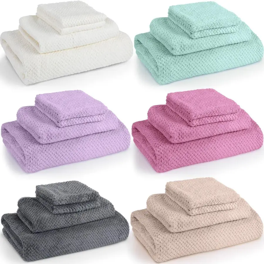 

24 шт. Банные полотенца и мочалки 6 комплектов из микрофибры для ванной комнаты, пляжа, бассейна, большой набор полотенец, коралловый бархат, очень впитывающий мягкий для F