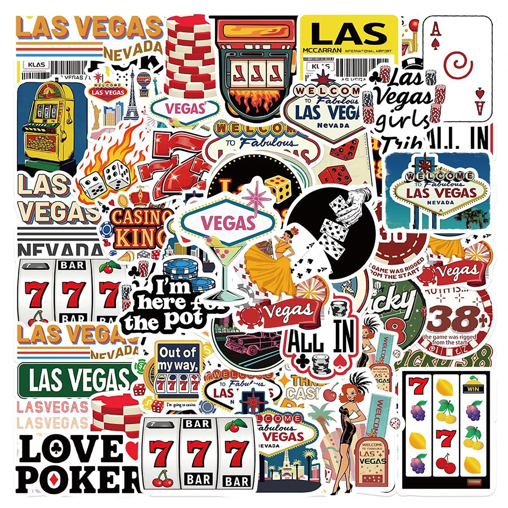 10/30/50pcs Las Vegas City Stickers Funny Cartoon Waterproof Sticker Luggage Scrapbook Phone Bike Car Cool PVC Graffiti Decals