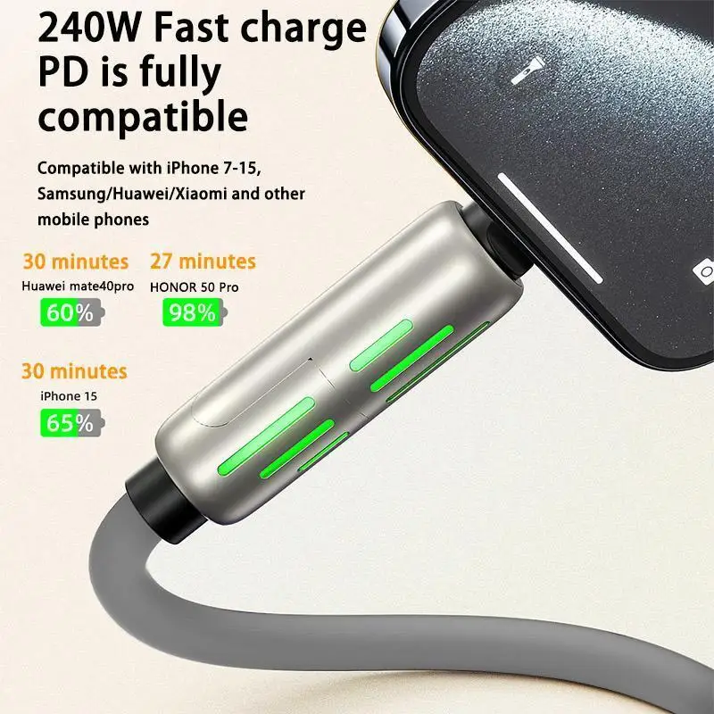 4-in-1 USB Charging Cable ( Free Storage Bag), fast charging MAX 240W USB A TYPE C Lightning for iPhone 16/15 Samsung Galaxy