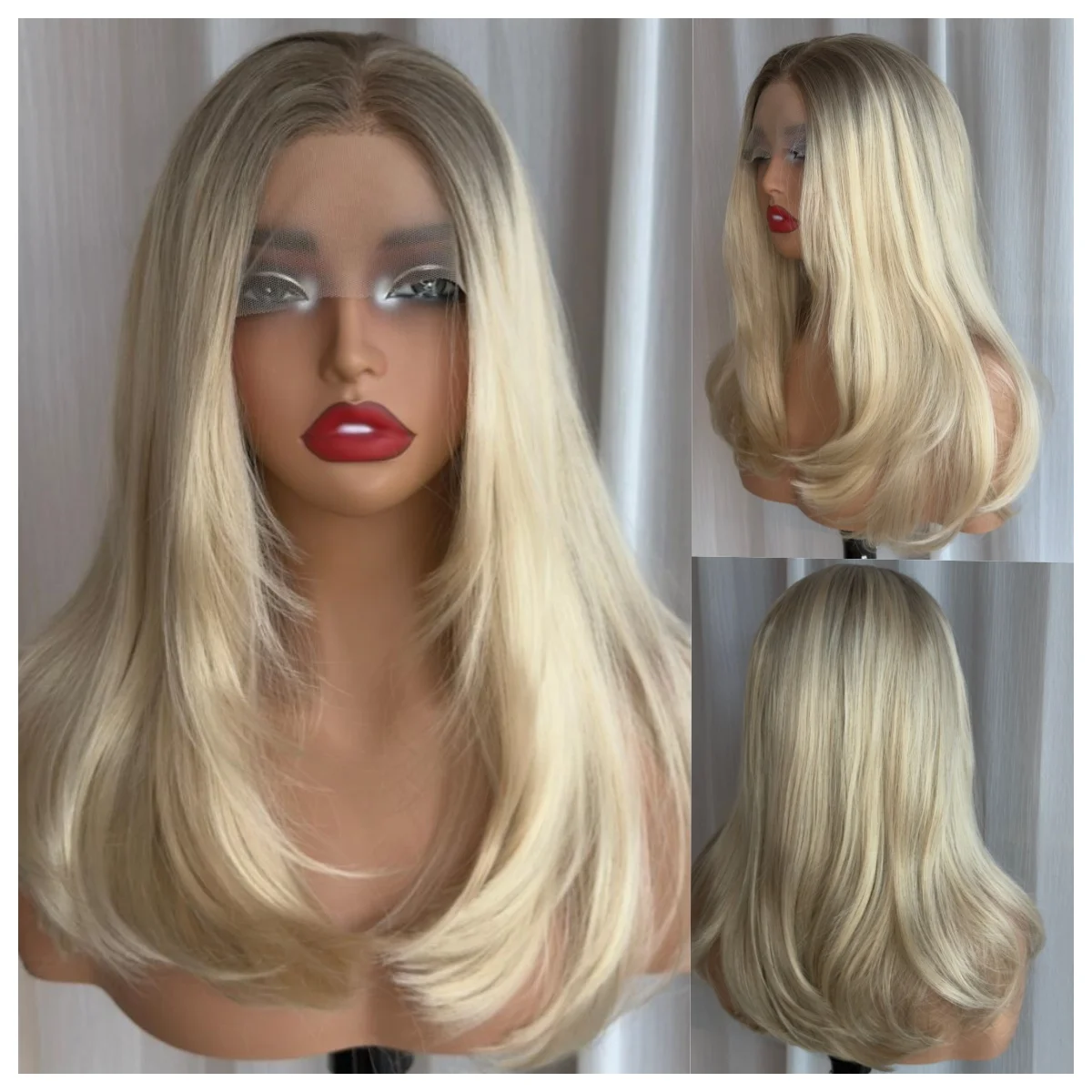 13x4 Synthetic Lace Front Wig Smoky Root Butter Blonde Face Frame Cut Futura Hair Glueless Wig For Ladies Daily Makeup Look