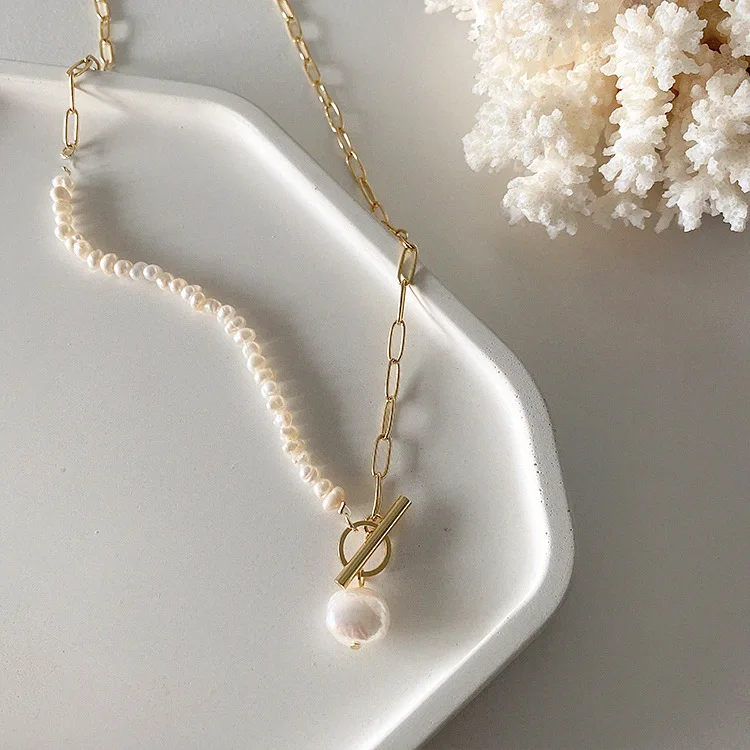 100 % natürliche barocke Süßwasserperle, 14 Karat Gold gefüllt, weibliche Asymmetrie-Ketten, Halskette für Frauen, Valentinstagsgeschenke – Detail 7