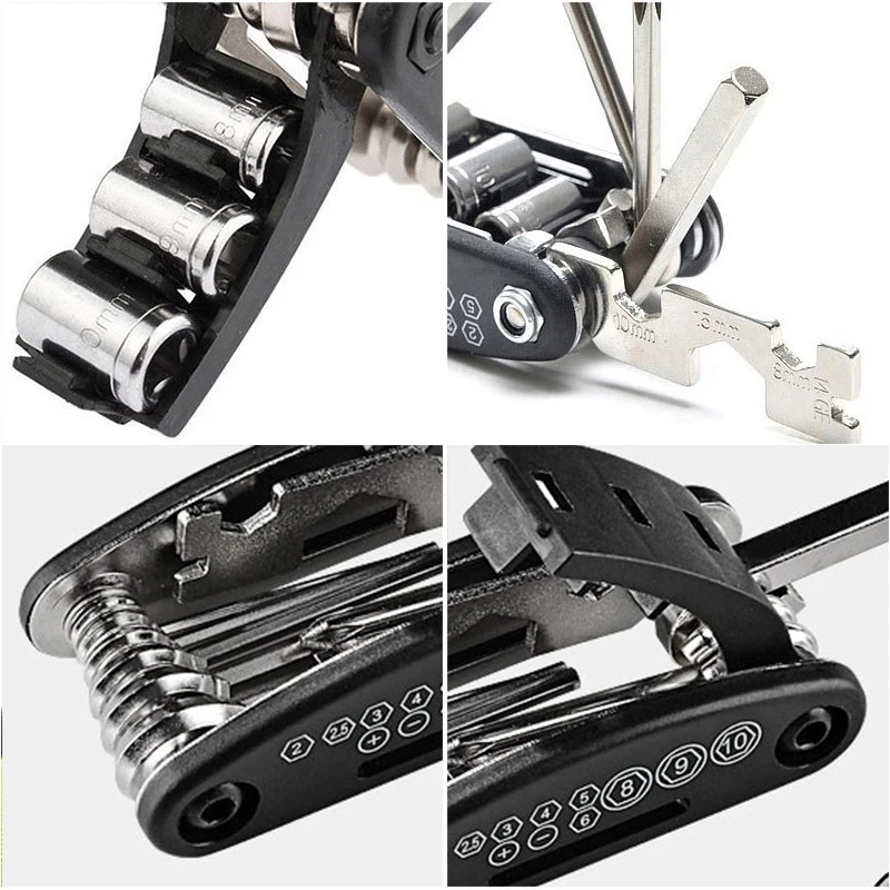 Bike Repair Tool Kits 16 in 1 Bicycle Multitool with Bike Tire Levers Hex Spoke Wrench Folding Metric Repair Tool Set ﻿