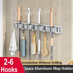 Mop and Broom Organizer Mop Holder Rack Mop Holder Wall Mounted Strong Broom Mop Holder Self With 7 Hooks Organizers Hang Broom