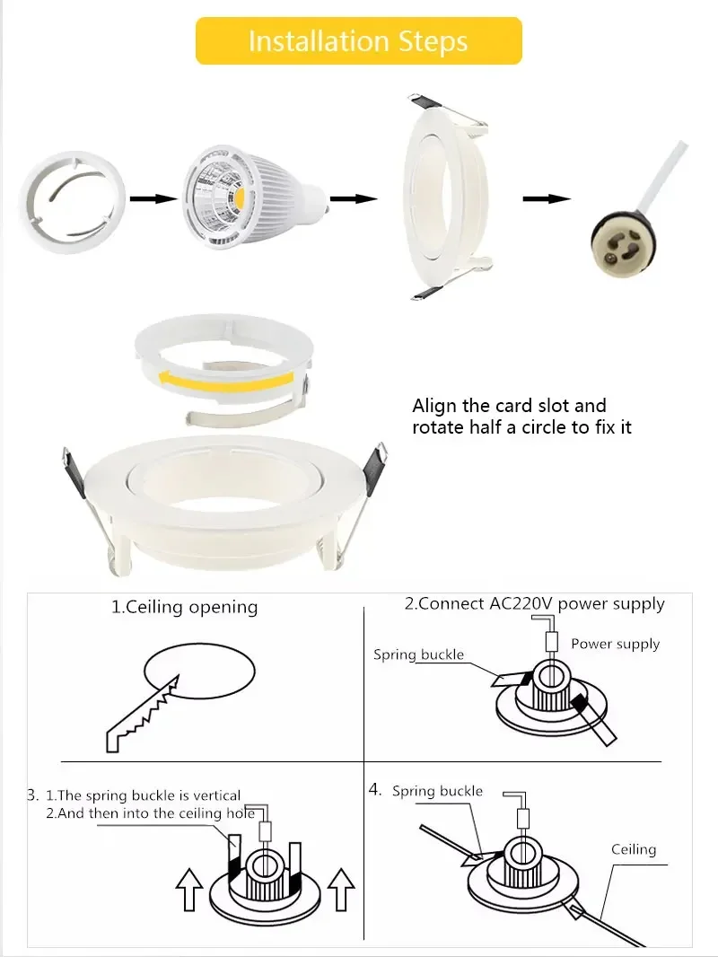 Soporte de marco de foco LED ajustable, agujero de corte de 65mm, lámpara de techo empotrada GU10 MR16, accesorio de bombilla cambiable